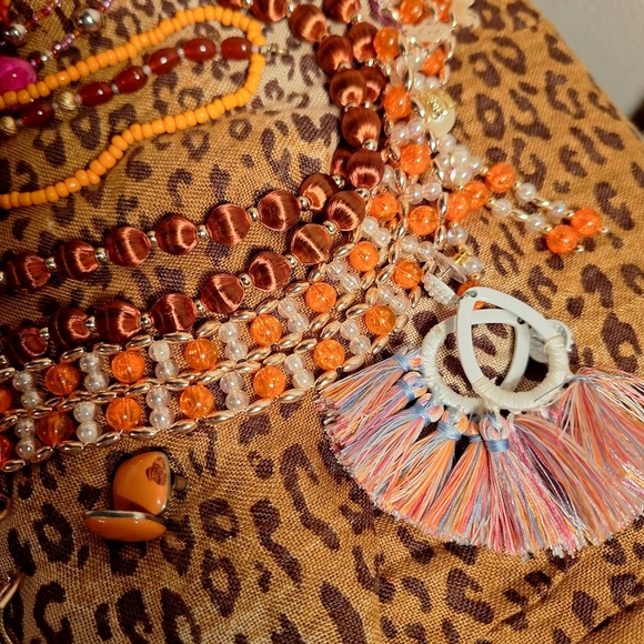 14 Bundle Lot Orange Toned Jewelry Necklaces Earrings Bracelet Funky Boho Amber - Picture 4 of 7